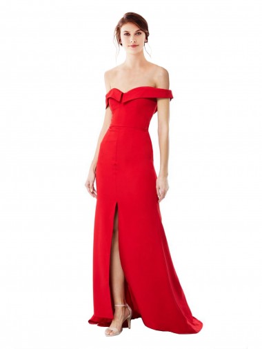 Rouge Trapèze Épaule Dénudée Crêpe Stretch Longue Formelles Robes demoiselle d'honneur / Robes de soirée / Robes de bal à Bas Prix