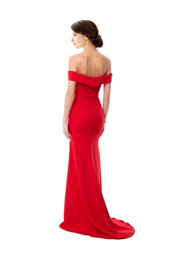 Rouge Trapèze Épaule Dénudée Crêpe Stretch Longue Formelles Robes demoiselle d'honneur / Robes de soirée / Robes de bal à Bas Prix