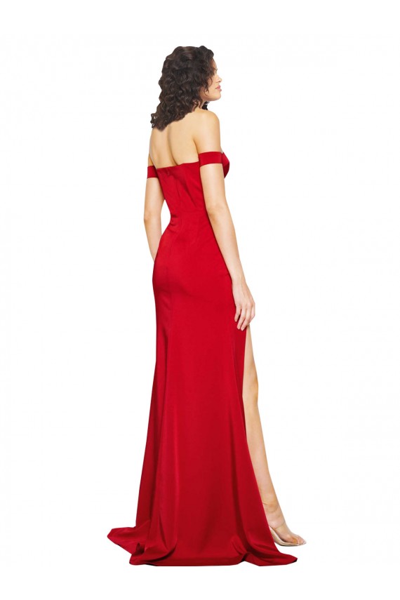Rouge Trapèze Épaule Dénudée Satiné Soyeux Longue Formelles Robes demoiselle d'honneur / Robes de soirée / Robes de bal à Bas Prix