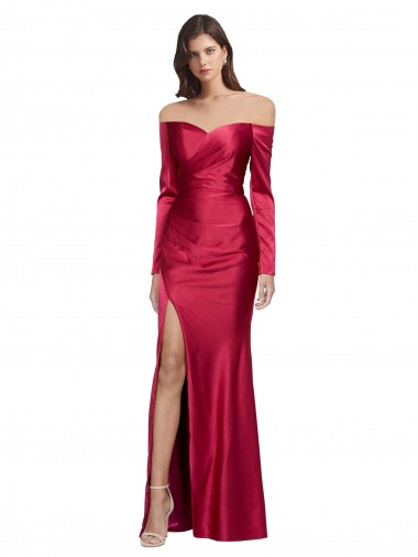 Rouge foncé Fourreau Satiné Stretch Longue Formelles Robes demoiselle d'honneur / Robes de soirée / Robes de bal à Bas Prix
