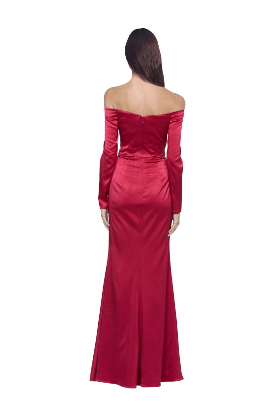 Rouge foncé Fourreau Satiné Stretch Longue Formelles Robes demoiselle d'honneur / Robes de soirée / Robes de bal à Bas Prix
