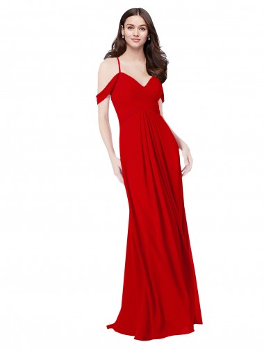Rouge foncé Trapèze Col V Mousseline Longue Robes demoiselle d'honneur à Bas Prix