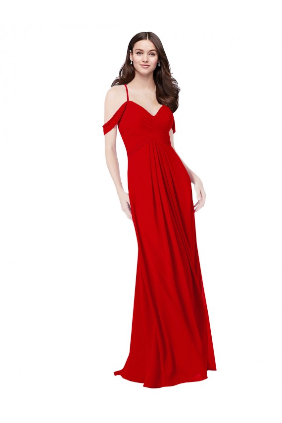 Rouge foncé Trapèze Col V Mousseline Longue Robes demoiselle d'honneur à Bas Prix