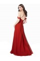Rouge foncé Trapèze Col V Mousseline Longue Robes demoiselle d'honneur à Bas Prix