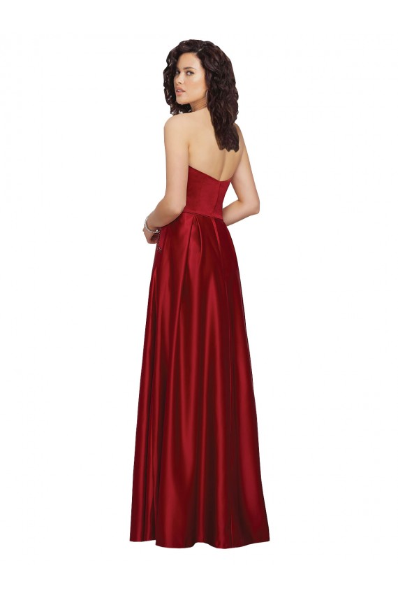 Rouge foncé Trapèze Sans bretelle Satiné Longue Robes demoiselle d'honneur / Robes de bal à Bas Prix