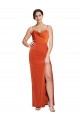 Rust Fourreau Bretelles spaghetti Balayage train Satiné Stretch Longue Formelles Robes demoiselle d'honneur / Robes de soirée / Robes de bal à Bas Prix