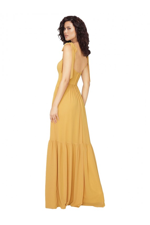 Safran Trapèze Col Carré Mousseline Longue Robes demoiselle d'honneur à Bas Prix