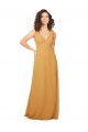 Safran Trapèze Col V Mousseline Longue Robes demoiselle d'honneur à Bas Prix