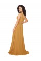 Safran Trapèze Col V Mousseline Longue Robes demoiselle d'honneur à Bas Prix