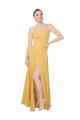 Safran Trapèze Col V Mousseline Longue Robes demoiselle d'honneur à Bas Prix