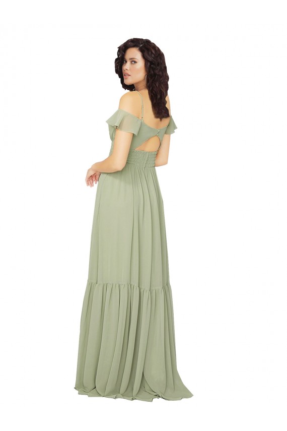 Safran Trapèze Col V Mousseline Longue Robes demoiselle d'honneur à Bas Prix