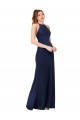 Saphir Fourreau Col Haut Satiné Soyeux Longue Formelles Robes demoiselle d'honneur / Robes de soirée / Robes de bal à Bas Prix