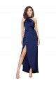 Saphir Trapèze Licou Col Haut Satiné Soyeux Longue Asymétrique Formelles Robes demoiselle d'honneur / Robes de soirée / Robes de bal à Bas Prix