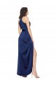 Saphir Trapèze Licou Col Haut Satiné Soyeux Longue Asymétrique Formelles Robes demoiselle d'honneur / Robes de soirée / Robes de bal à Bas Prix