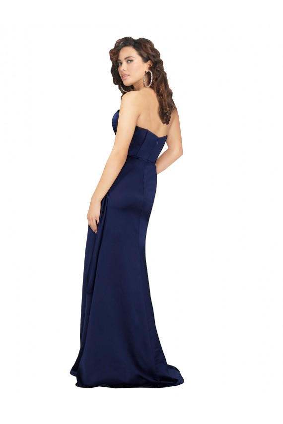 Saphir Trapèze Sans bretelle Satiné Soyeux Longue Formelles Robes demoiselle d'honneur / Robes de soirée / Robes de bal à Bas Prix