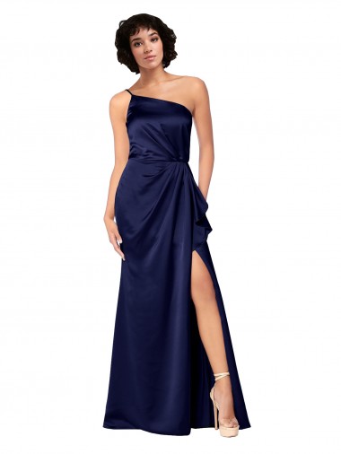 Saphir Trapèze Satiné Soyeux Longue Formelles Robes demoiselle d'honneur / Robes de soirée / Robes de bal à Bas Prix