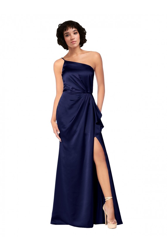 Saphir Trapèze Satiné Soyeux Longue Formelles Robes demoiselle d'honneur / Robes de soirée / Robes de bal à Bas Prix