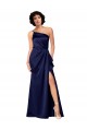 Saphir Trapèze Satiné Soyeux Longue Formelles Robes demoiselle d'honneur / Robes de soirée / Robes de bal à Bas Prix