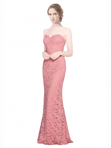 Saumon Sirène Sans bretelle Dentelle Longue Robes demoiselle d'honneur / Robes de bal à Bas Prix