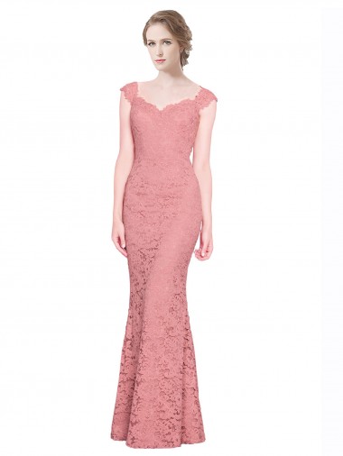 Saumon Sirène Sans bretelle Dentelle Longue Robes demoiselle d'honneur / Robes de bal à Bas Prix
