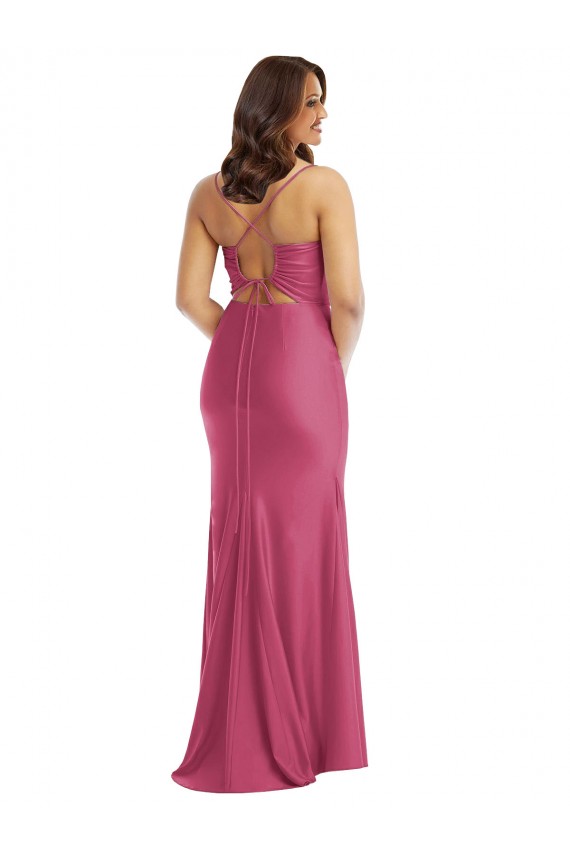 Sirène Bretelles spaghetti Satiné Soyeux Longue Formelles Robes demoiselle d'honneur / Robes de soirée / Robes de bal à Bas Prix