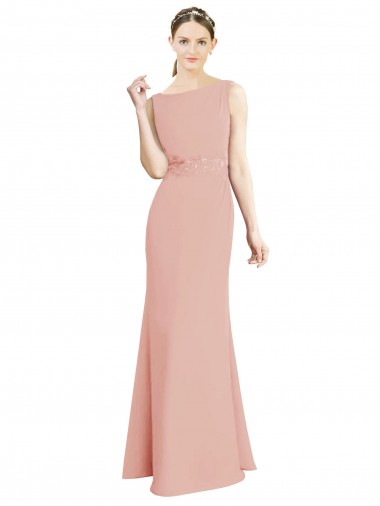 Sirène Col Bateau Col Haut Mousseline Longue Robes demoiselle d'honneur à Bas Prix