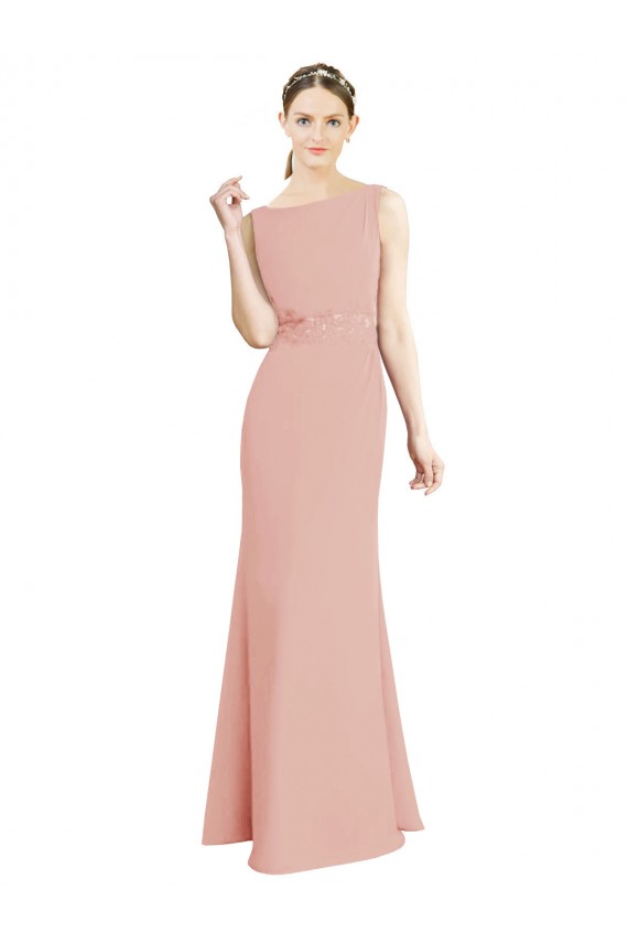 Sirène Col Bateau Col Haut Mousseline Longue Robes demoiselle d'honneur à Bas Prix