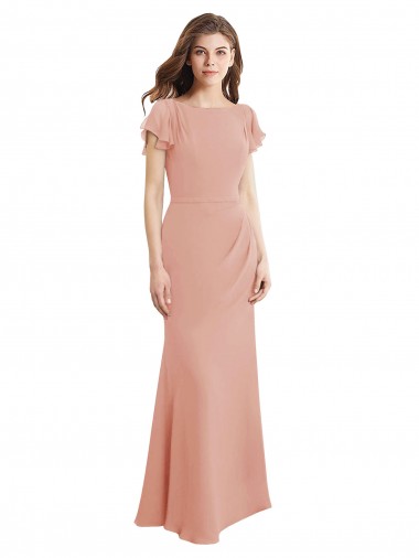 Sirène Col Bateau Col Haut Mousseline Longue Robes demoiselle d'honneur / Robes de bal à Bas Prix
