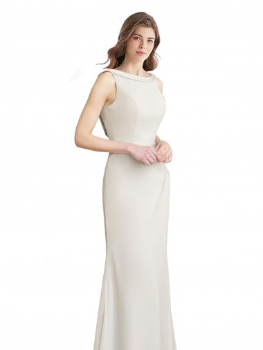 Sirène Col Bateau Col Haut Mousseline Satiné Longue Robes demoiselle d'honneur à Bas Prix