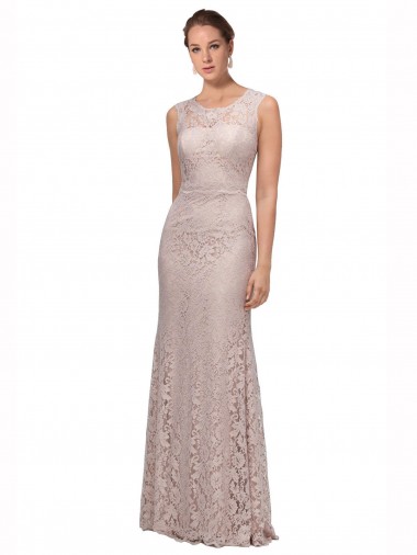Sirène Illusion Scoop Dentelle Longue Robes demoiselle d'honneur / Robes de bal à Bas Prix