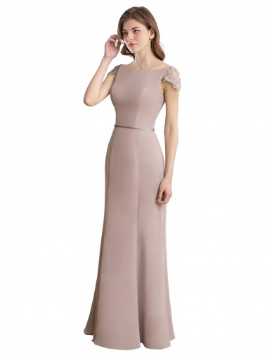 Sirène Scoop Col Haut Mousseline Dentelle Longue Robes demoiselle d'honneur à Bas Prix