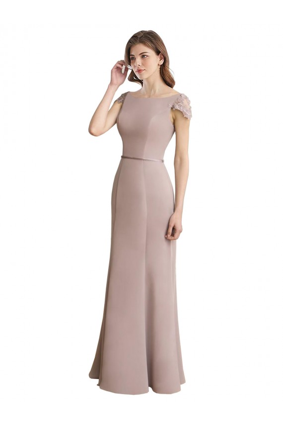 Sirène Scoop Col Haut Mousseline Dentelle Longue Robes demoiselle d'honneur à Bas Prix