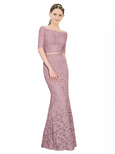 Sirène Épaule Dénudée Dentelle Longue Robes demoiselle d'honneur / Robes de bal à Bas Prix