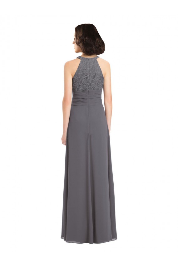 Stormy Silver Trapèze Licou Mousseline Dentelle Longue Robes demoiselle d'honneur à Bas Prix
