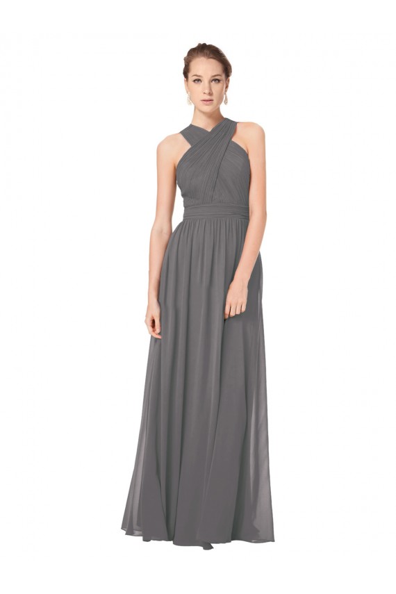 Stormy Silver Trapèze Licou Mousseline Longue Robes demoiselle d'honneur à Bas Prix
