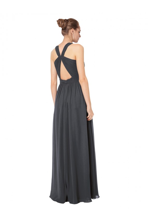 Stormy Silver Trapèze Licou Mousseline Longue Robes demoiselle d'honneur à Bas Prix