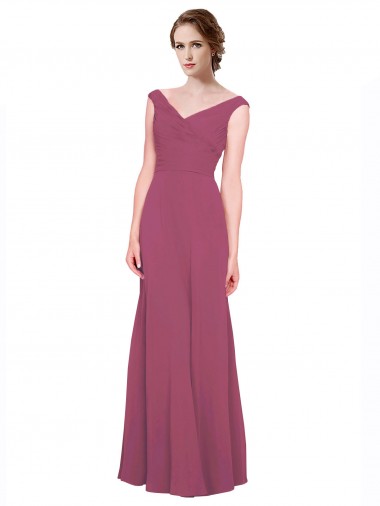 Taupe Trapèze Col V Mousseline Longue Robes demoiselle d'honneur à Bas Prix