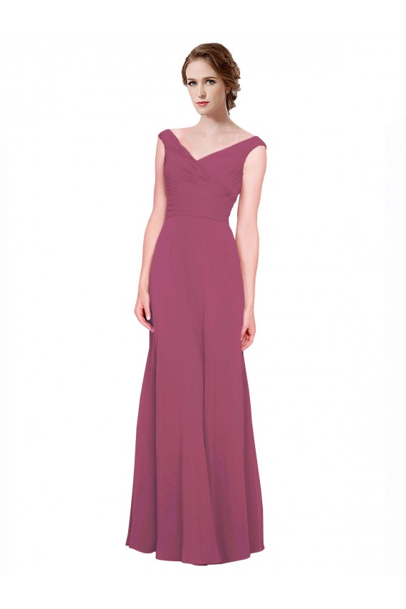 Taupe Trapèze Col V Mousseline Longue Robes demoiselle d'honneur à Bas Prix