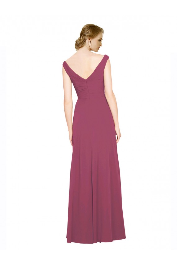 Taupe Trapèze Col V Mousseline Longue Robes demoiselle d'honneur à Bas Prix