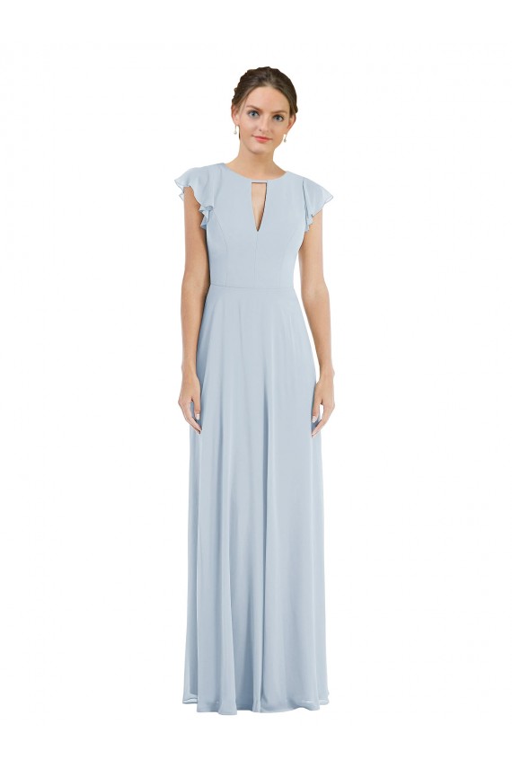 Trapèze Bateau Mousseline Longue Formelles Robes demoiselle d'honneur / Robes de soirée à Bas Prix