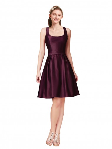 Trapèze Bateau Satiné Courte Robes demoiselle d'honneur / Robes de bal / Robes de cocktail à Bas Prix