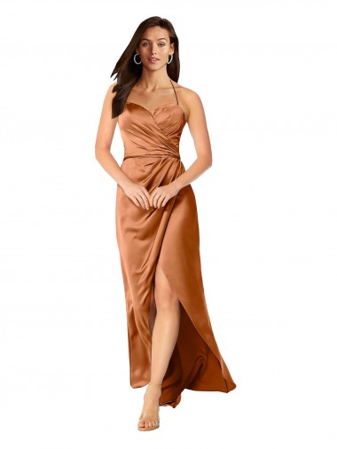 Trapèze Bretelles spaghetti Satiné Soyeux Longue Asymétrique Formelles Robes demoiselle d'honneur / Robes de soirée / Robes de bal à Bas Prix