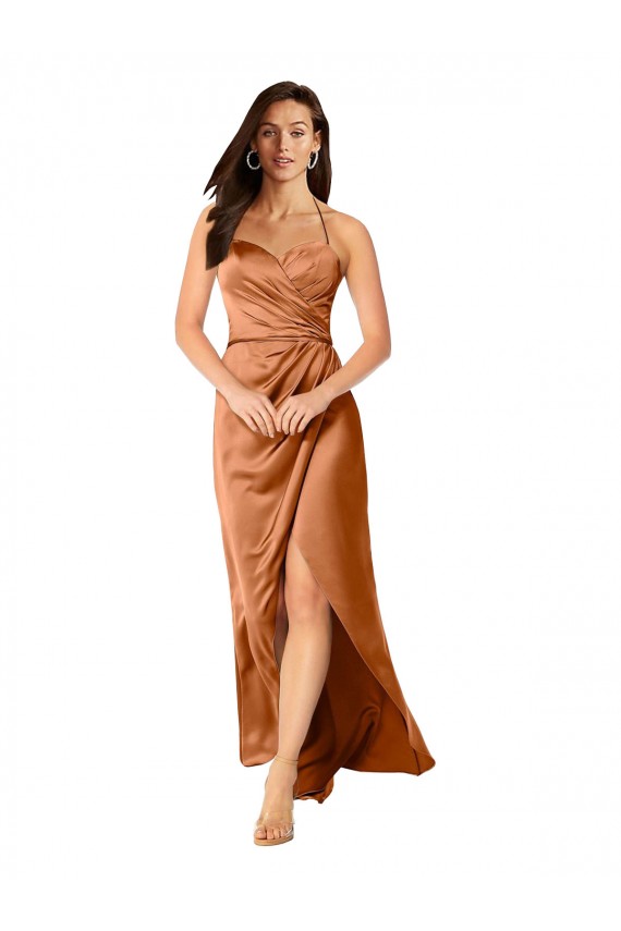 Trapèze Bretelles spaghetti Satiné Soyeux Longue Asymétrique Formelles Robes demoiselle d'honneur / Robes de soirée / Robes de bal à Bas Prix