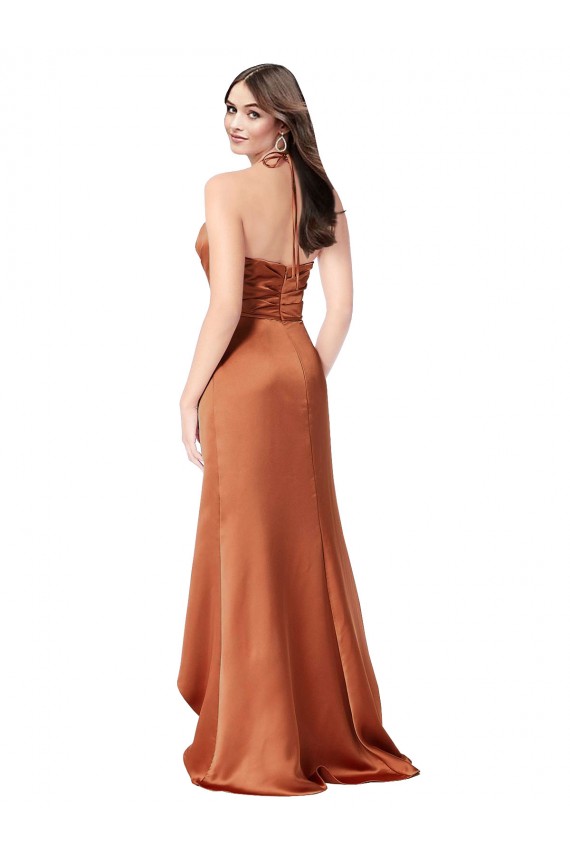 Trapèze Bretelles spaghetti Satiné Soyeux Longue Asymétrique Formelles Robes demoiselle d'honneur / Robes de soirée / Robes de bal à Bas Prix