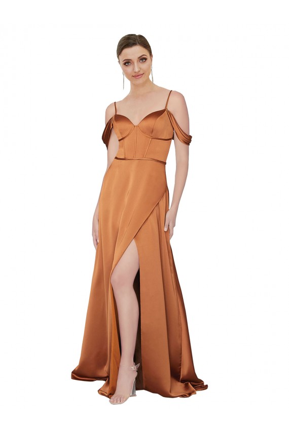 Trapèze Bretelles spaghetti Satiné Soyeux Longue Formelles Robes demoiselle d'honneur / Robes de soirée / Robes de bal à Bas Prix