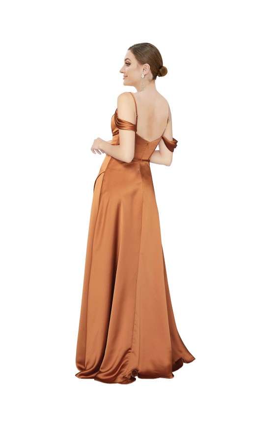 Trapèze Bretelles spaghetti Satiné Soyeux Longue Formelles Robes demoiselle d'honneur / Robes de soirée / Robes de bal à Bas Prix