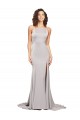 Trapèze Col Haut Balayage train Satiné Stretch Longue Formelles Robes demoiselle d'honneur / Robes de soirée / Robes de bal à Bas Prix