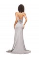 Trapèze Col Haut Balayage train Satiné Stretch Longue Formelles Robes demoiselle d'honneur / Robes de soirée / Robes de bal à Bas Prix