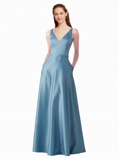 Trapèze Col Haut Satiné Longue Robes demoiselle d'honneur / Robes de bal à Bas Prix