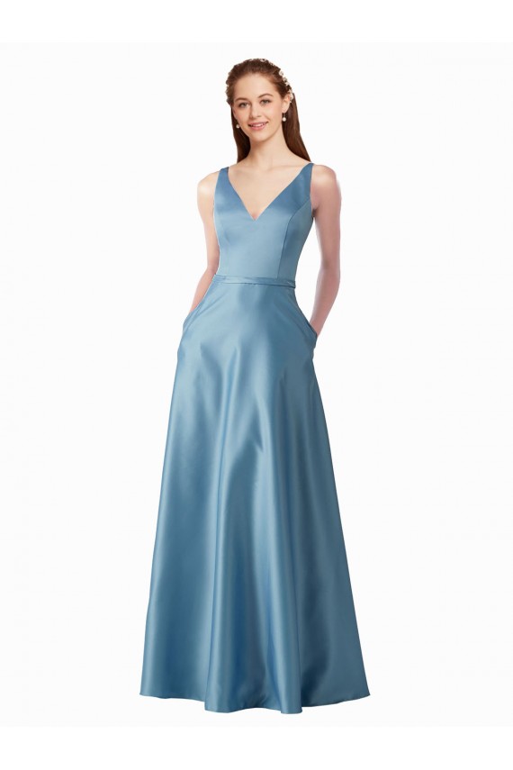 Trapèze Col Haut Satiné Longue Robes demoiselle d'honneur / Robes de bal à Bas Prix
